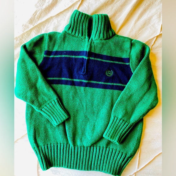 Chaps Little Boys Green and Blue Qtr Zip Sweater - Picture 1 of 6